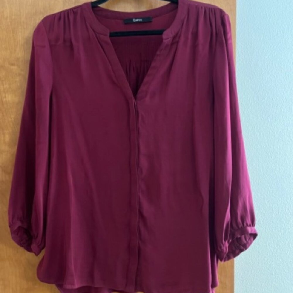 Quince Burgundy Washable Silk Pleat Back Shirt Top Blouse (L)